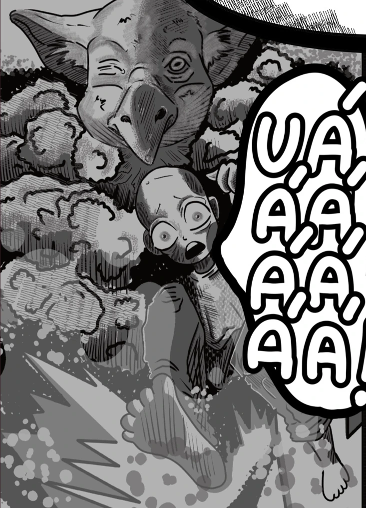 Čiernobiela komiksová kresba so zvieracími postavami.